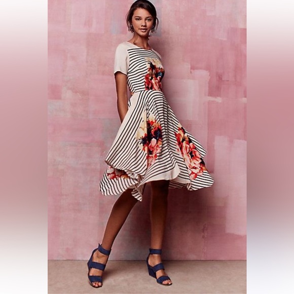 ATHROPOLOGIE COREY LYNN CALTER Verna Dress Sz 4 Petite Women White Floral Q10 - Picture 1 of 4